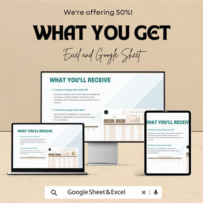 IT & Software Setup Status Sheet Hr Template | Employee IT Onboarding Tracker | Excel and Google Sheets IT Management Tool