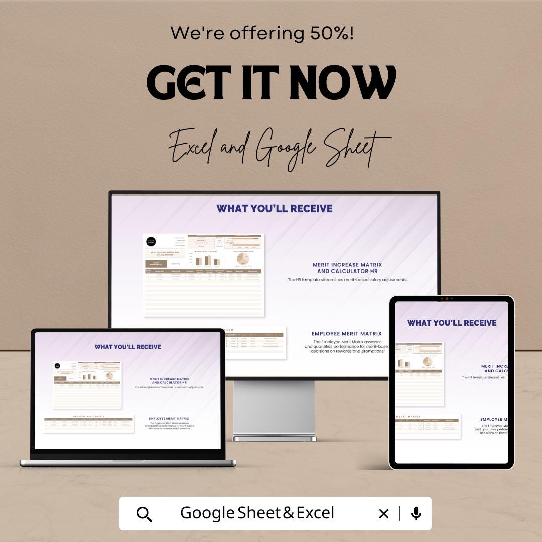 Merit Increase Matrix and Calculator HR Sheet | Employee Salary Adjustment Template | Excel & Google Sheet | HR Salary Increase Tracker