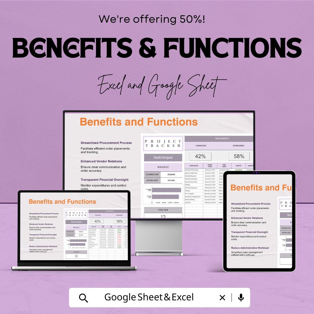 Project Tracker Template | Excel & Google Sheets | Project Management Spreadsheet | Task, Budget and Progress Tracker