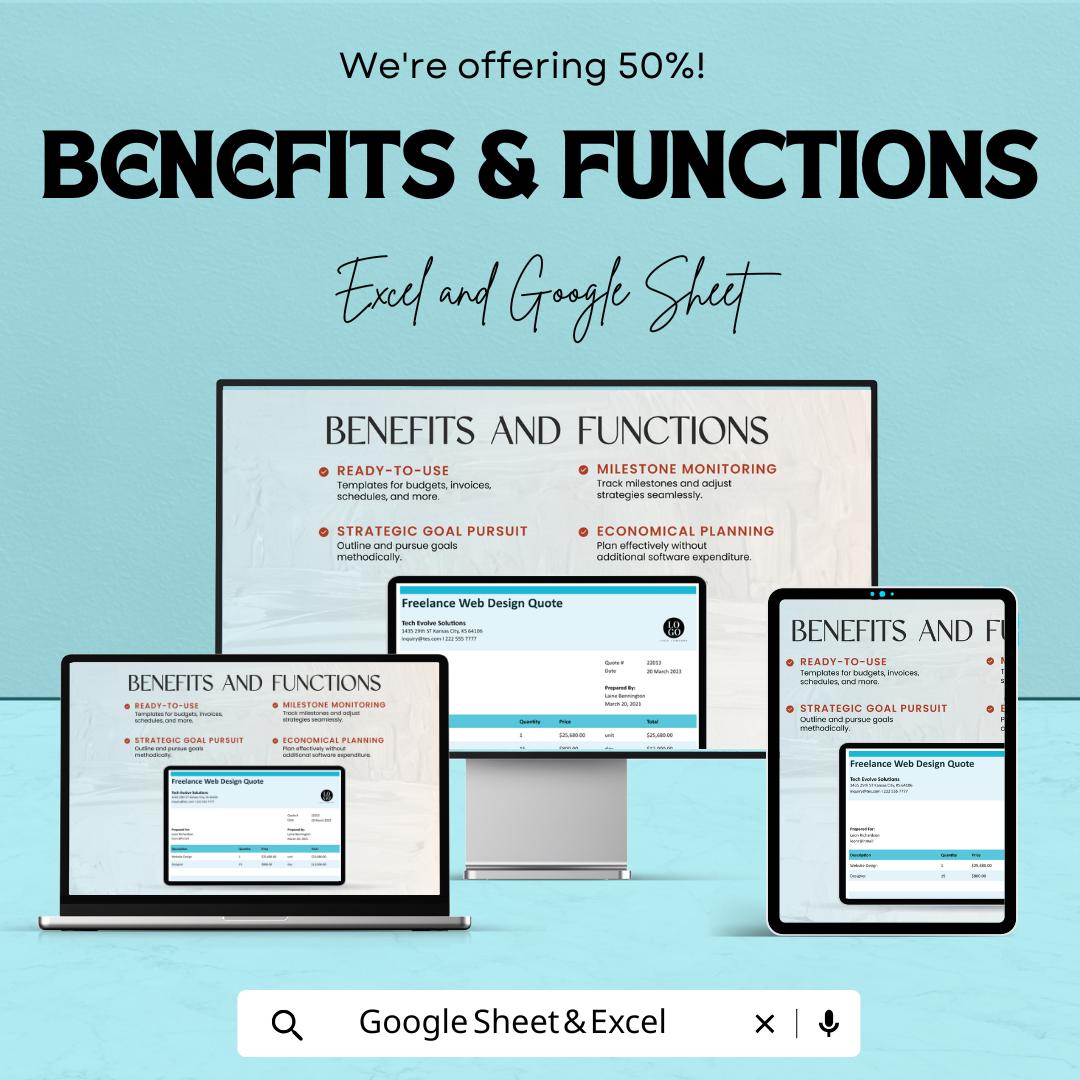 Freelance Web Design Quotation Template - Google Sheets Invoice for Web Designers, Instant Download, Professional Quote Generator