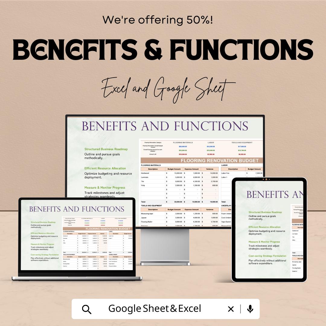 Flooring Renovation Budget Sheet | Excel & Google Sheet Template | Flooring Project Tracker | Home Improvement Budget Planner