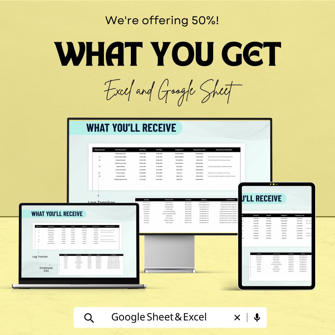Project Dependency Tracker Template | Task Dependency Log | Project Management Spreadsheet | Excel & Google Sheets Planner