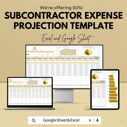 Subcontractor Expense Projection Template | Contractor Budget Planner | Project Expense Forecast | Subcontractor Cost Tracker