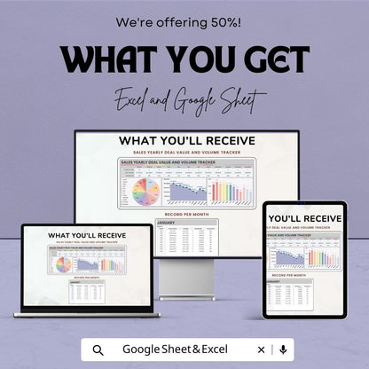 Sales Yearly Deal Value and Volume Tracker | Sales Deal Management | Excel & Google Sheets Template | Sales Performance Tracker | 50% Off