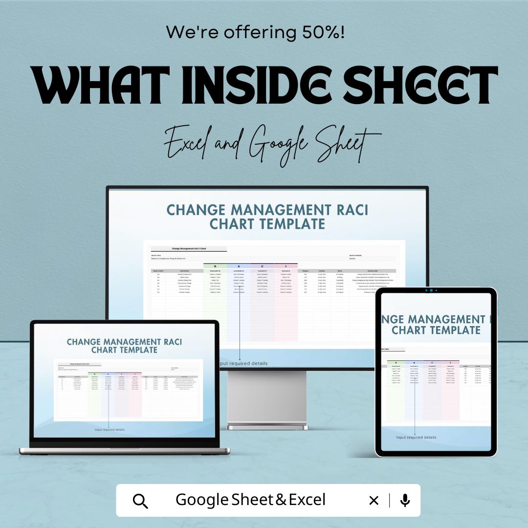 Change Management RACI Chart Template , RACI Matrix Project Management Tool, Roles Responsibility Tracker, Team Accountability Planner