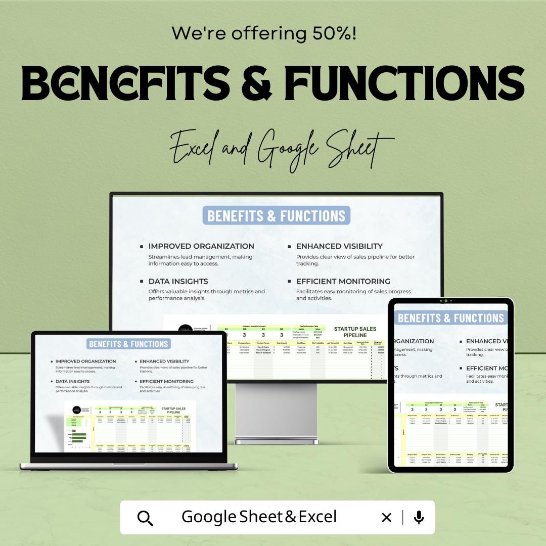 Startup Sales Pipeline Tracker Template  | CRM Spreadsheet | Lead & Deal Tracking Dashboard for Small Business