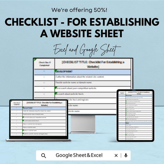 Checklist for Establishing a Website - Easy Website Setup Template for Business - Google Sheet & Excel