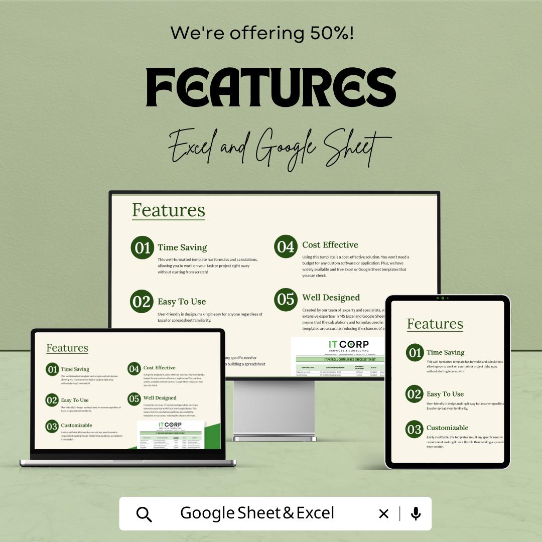 IT Payroll Compliance Checklist Template Excel | HR Payroll Audit Tracker | Payroll Compliance Spreadsheet | HR Compliance Checklist