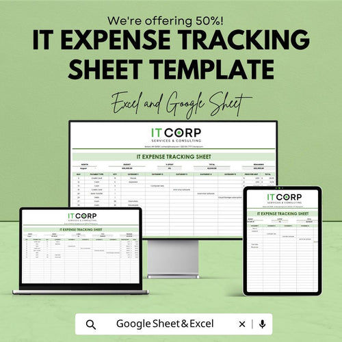 IT Expense Tracking Sheet Template | Business Technology Budget Tracker | Monthly IT Cost Management Spreadsheet |