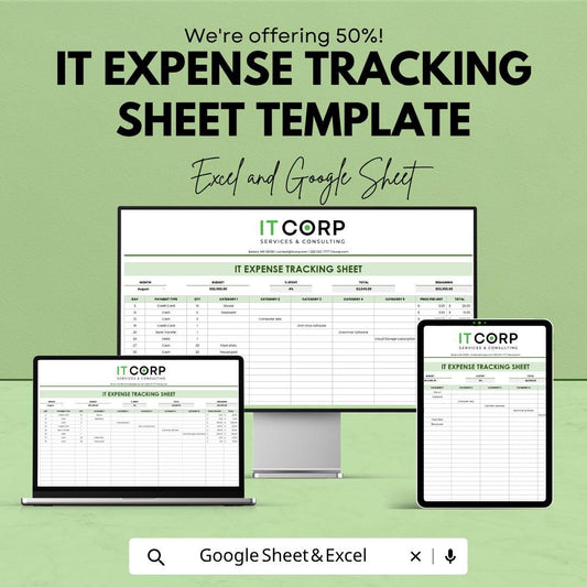 IT Expense Tracking Sheet Template | Business Technology Budget Tracker | Monthly IT Cost Management Spreadsheet |