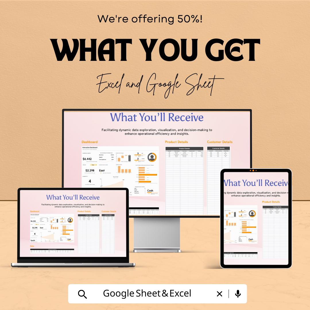 Interactive Dashboard Sheet | Excel and Google Sheets | Sales and KPI Report Tracker | Business Data Visualization Template |