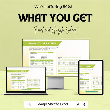 Building Construction Project Budget Template | Construction Cost Estimate Sheet | Project Expense Tracker | Contractor Budget Planner