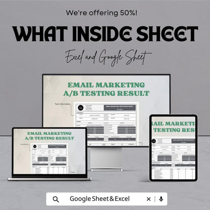 Email Marketing A/B Testing Result Analyzer Template,  Campaign Comparison, Email Performance Tracker, Split Test Spreadsheet