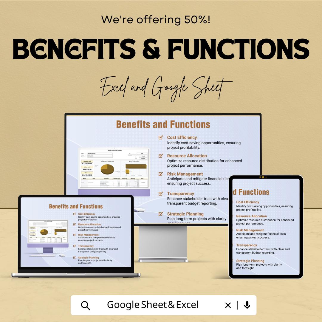 Yearly Construction Budget Template | Construction Cost Tracker | Project Budget Planner | Excel & Google Sheets