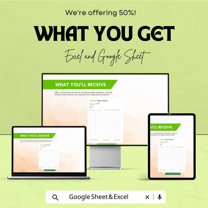 Employee Sign In Sheet Template - Excel & Google Sheets, Track Employee Attendance, Time Clock, HR Record Keeping