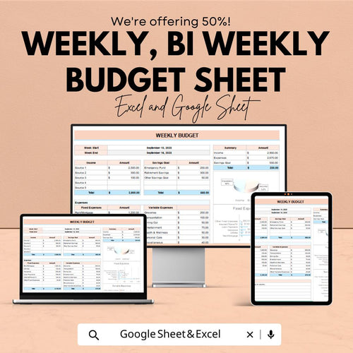 Weekly, Bi-Weekly Budget Sheet | Excel and Google Sheets | Budget Planner Template | Income and Expense Tracker | Digital Finance Tool
