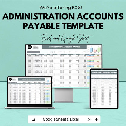 Administration Accounts Payable Template | Excel & Google Sheets | Invoice Tracking Spreadsheet | Vendor Management | Payment Schedule