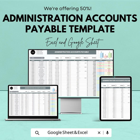 Administration Accounts Payable Template | Excel & Google Sheets | Invoice Tracking Spreadsheet | Vendor Management | Payment Schedule