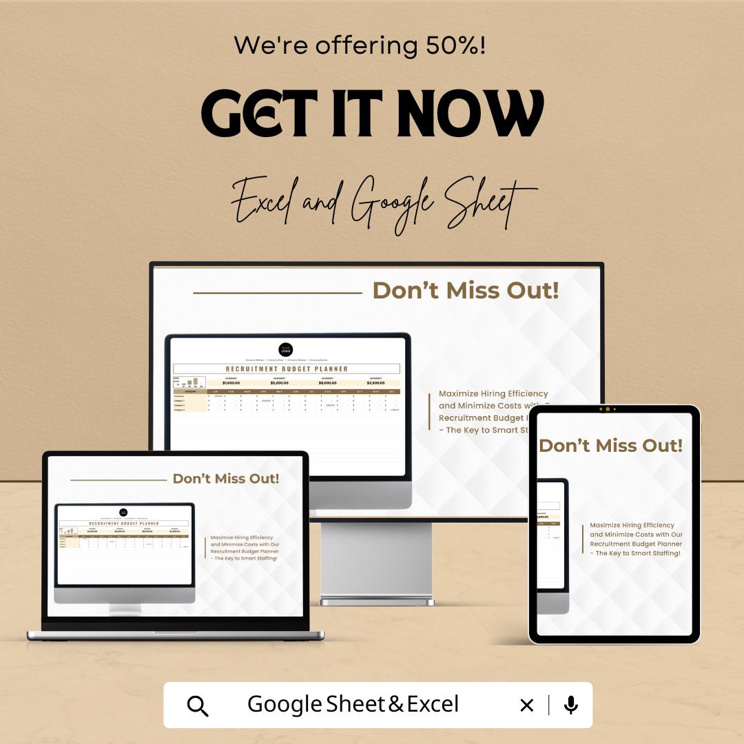 Recruitment Budget Planner HR Sheet | Excel & Google Sheets Template | Track Recruitment Expenses | Budgeting Tool for HR Departments