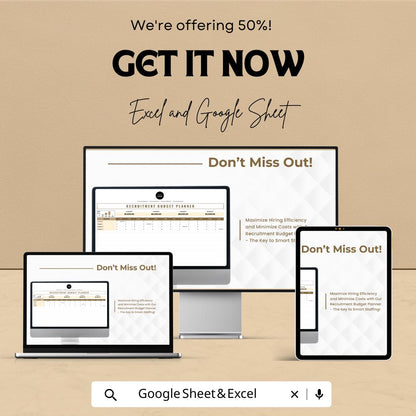 Recruitment Budget Planner HR Sheet | Excel & Google Sheets Template | Track Recruitment Expenses | Budgeting Tool for HR Departments