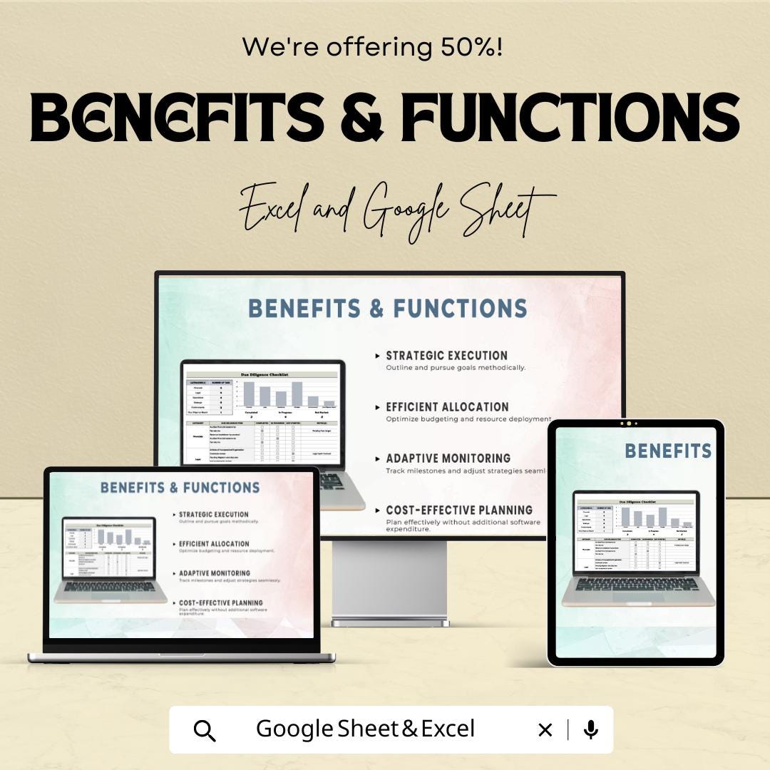 Due Diligence Checklist Template for Excel & Google Sheets - Business Task Management, Easy Tracking, Due Diligence Audit