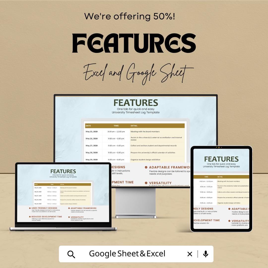University Timesheet Log Sheet - Google Sheets for Employee Time Tracking - Editable Log for Work Hours & Attendance - Easy Timesheet