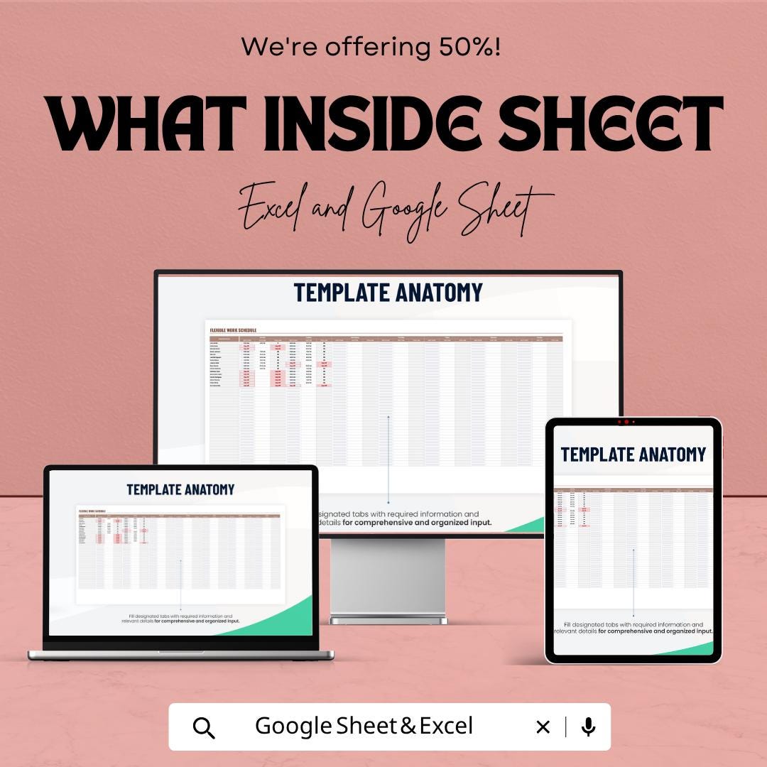 Flexible Work Schedule Template | Employee Shift Planner | Staff Schedule | Work Roster | Excel & Google Sheets | Employee Management Tool