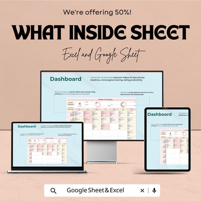 Work Planner Sheet - Weekly Work Schedule Template for Productivity & Time Management | Google Sheet and Excel | Task Planner Template |