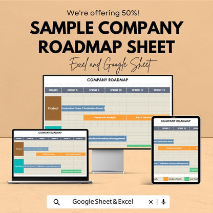 Sample Company Roadmap Sheet | Excel and Google Sheets Template | Project Planning | Sprint & Phase Management