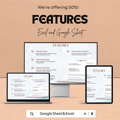 Construction Work Order Template | Contractor Job Sheet | Project Management Tracker | Excel & Google Sheets Work Order |