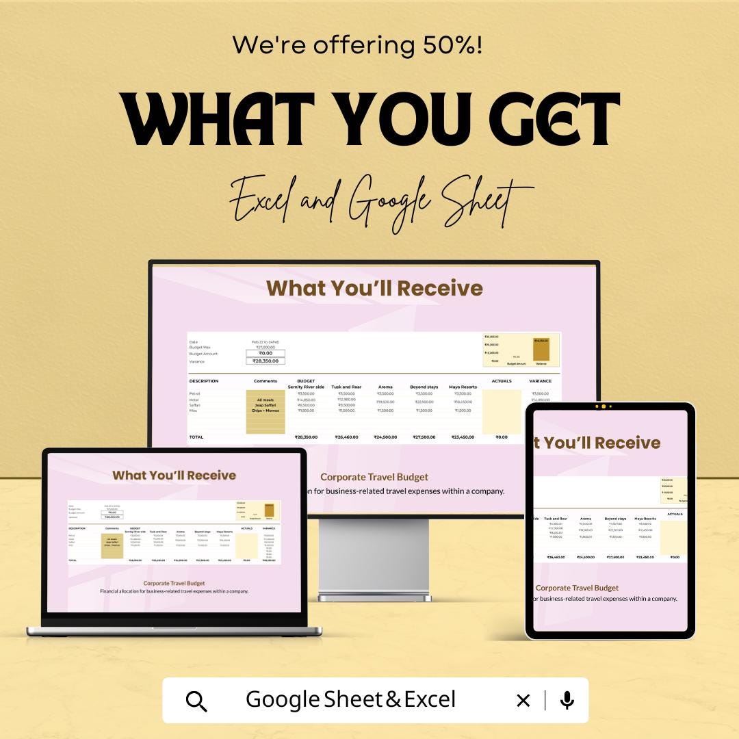 Corporate Travel Budget Template | Excel & Google Sheets Business Expense Tracker | Company Travel Budget Planner | Editable Spreadsheet