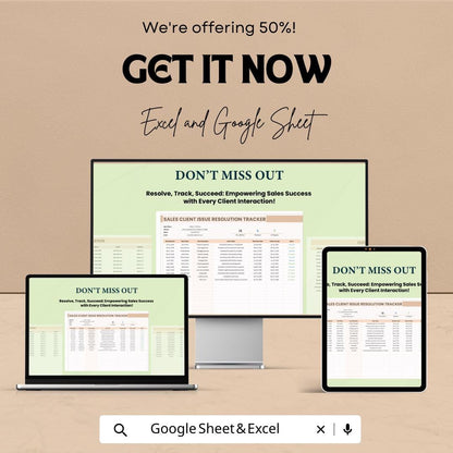 Sales Client Issue Resolution Tracker Template, Customer Issue Log, Client Support Tracker, CRM Spreadsheet