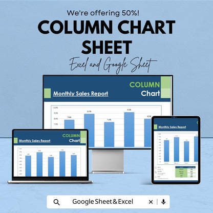 Column Chart Template – Excel & Google Sheets – Monthly Sales Report Graph – Customizable Data Visualization