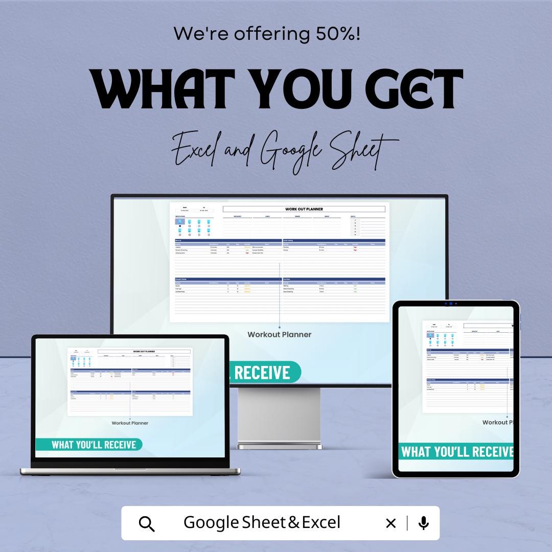 Workout Planner Sheet - Fitness Tracker for Exercise, Goal Setting, and Progress Tracking in Excel & Google Sheets