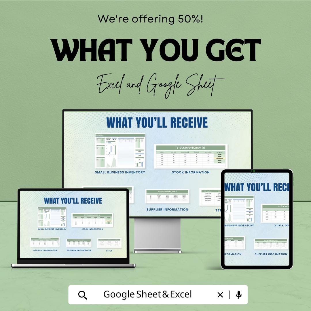 Small Business Inventory Sheet | Excel and Google Sheet Template | Inventory Management & Tracking Dashboard | For Small Business Owners