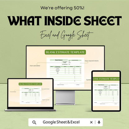 Blank Estimate Sheet | Excel & Google Sheets Template | Professional Estimate Template | Instant Download | Customizable Estimate Format