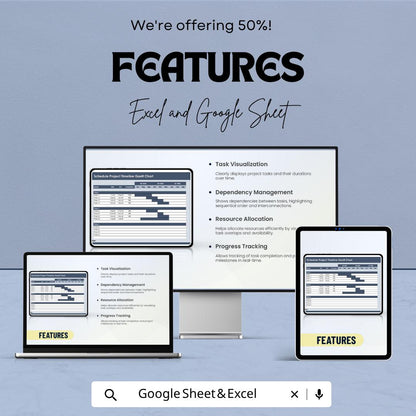 Project Timeline Gantt Chart Template | Project Schedule Planner | Task Timeline Spreadsheet | Gantt Chart Template