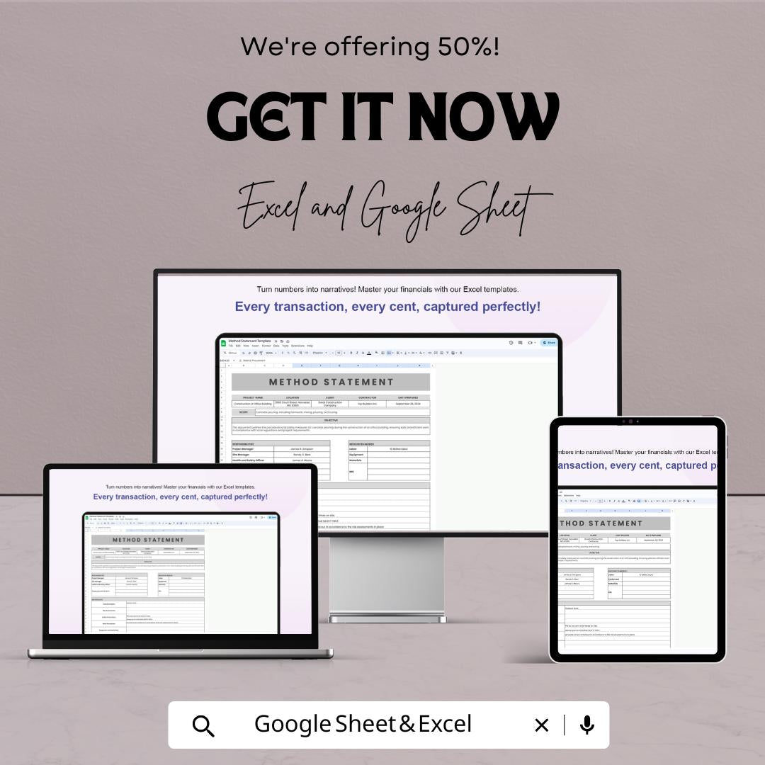 Method Statement Template | Editable Construction Work Method | Digital Safety Procedure Form | Project Planning Document