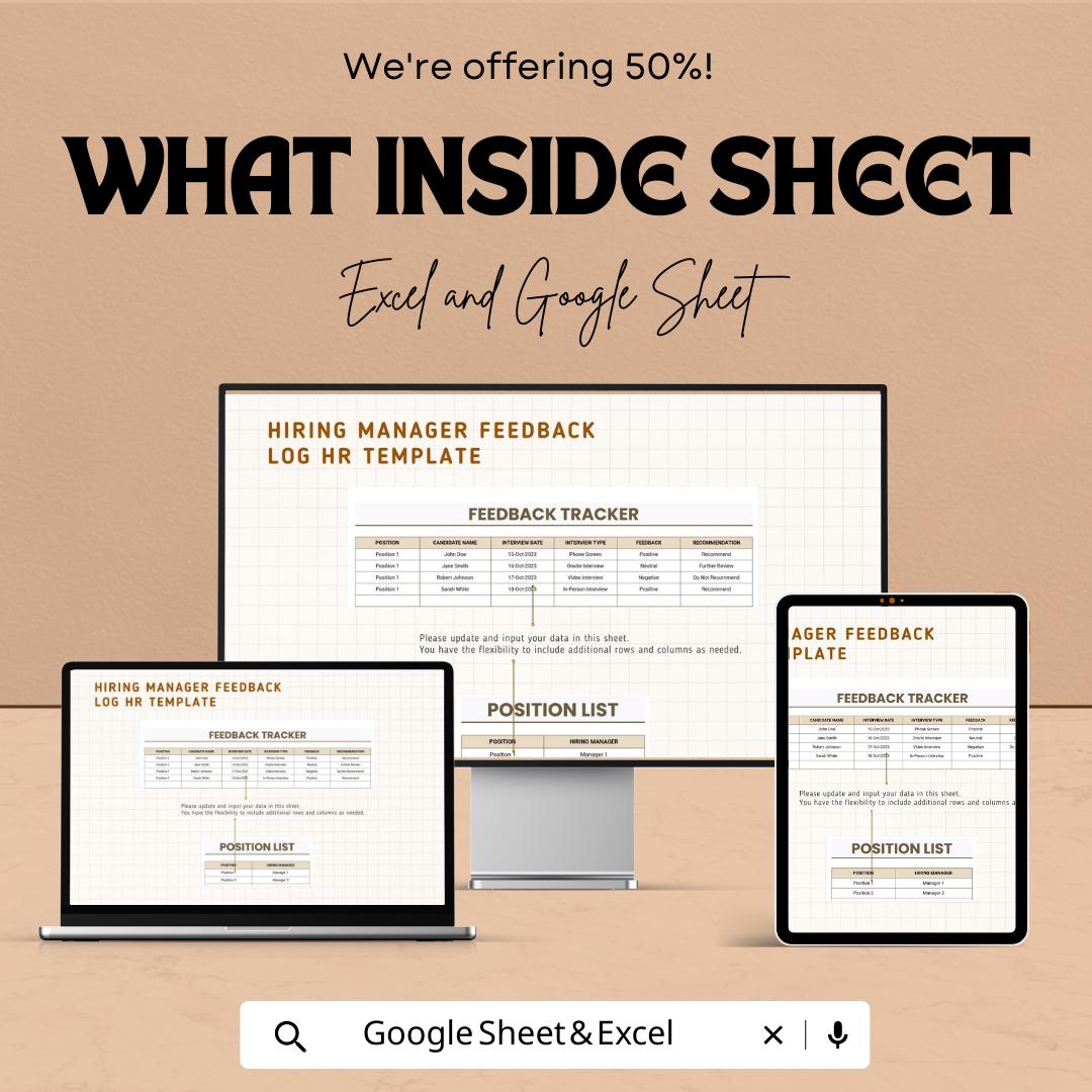 Hiring Manager Feedback Log HR Template, Interview Feedback Tracker, Recruitment Evaluation Sheet, Hiring Process Tracker