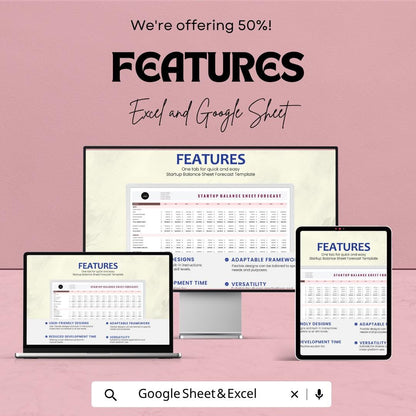 Startup Balance Sheet Forecast Template | Financial Projection Spreadsheet | Business Forecast Template | Startup Finance Template |