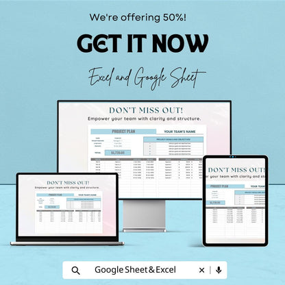 Project Plan Sheet for Team Management – Google Sheets Template – Task Management, Budget Tracking, Project Timeline – Digital Download