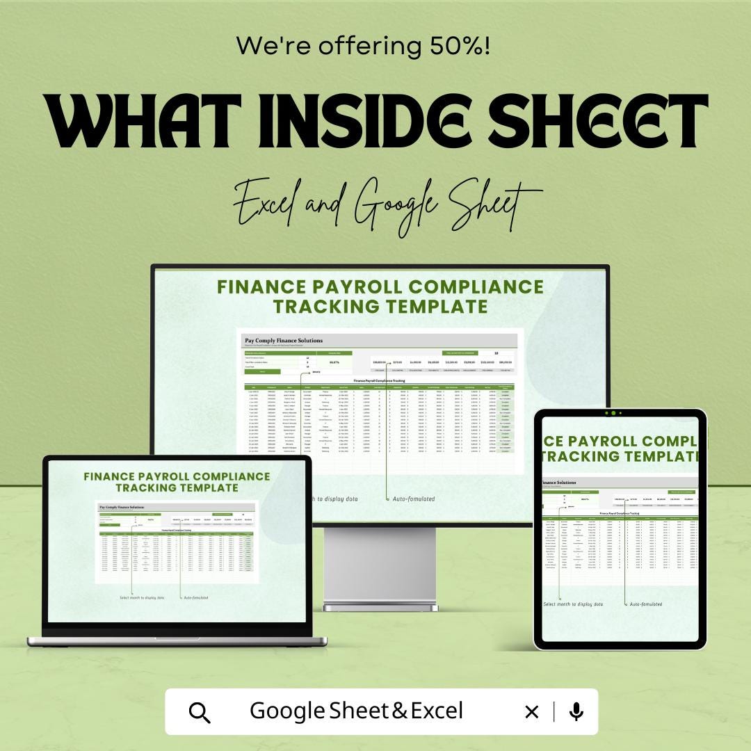 Finance Payroll Compliance Tracking Template | Payroll Audit Tracker | HR Compliance Spreadsheet | Employee Payroll Monitor