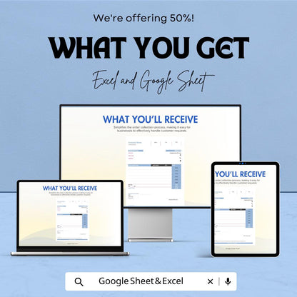Simple Order Form Sheet | Excel & Google Sheets Template | Customizable for Small Business Orders | Instant Download