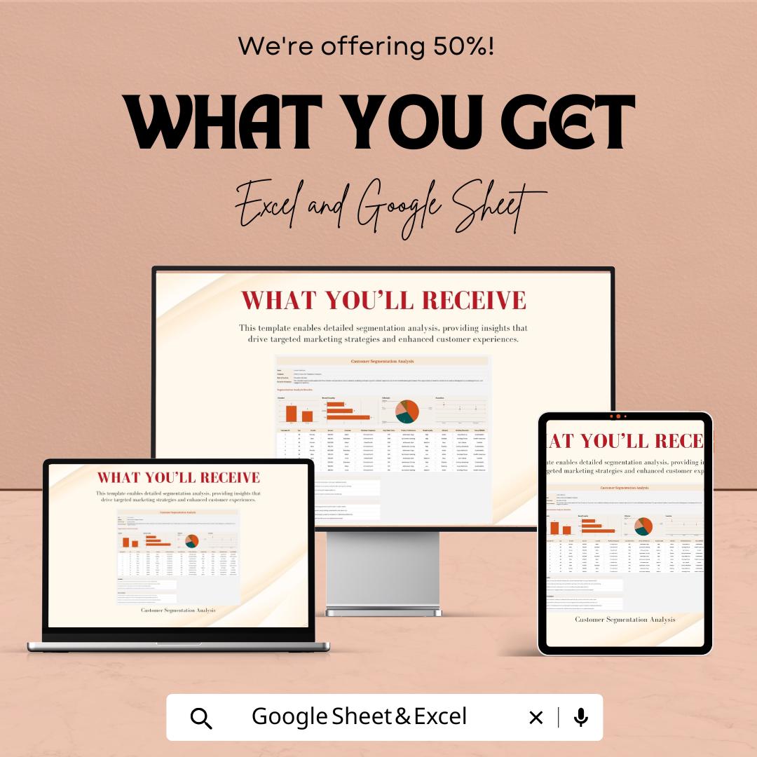 Customer Segmentation Analysis Template | Excel and Google Sheets Dashboard | Marketing Analytics | Business Data Report