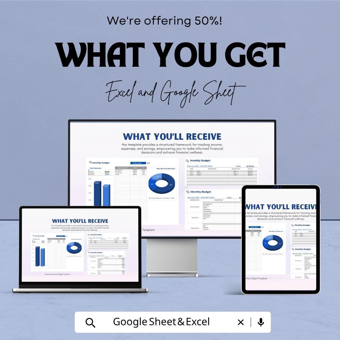 Personal Monthly Budget Template | Budget Planner Spreadsheet | Income & Expense Tracker | Personal Finance Dashboard