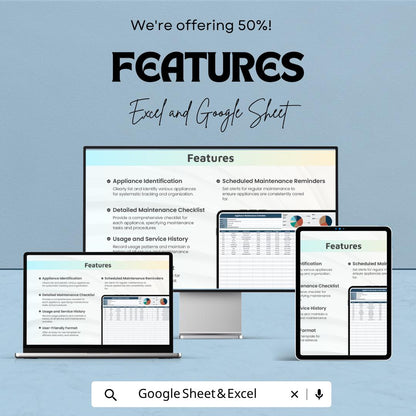 Appliance Maintenance Schedule Template | Home Maintenance Tracker | Equipment Maintenance Log | Preventive Maintenance Planner