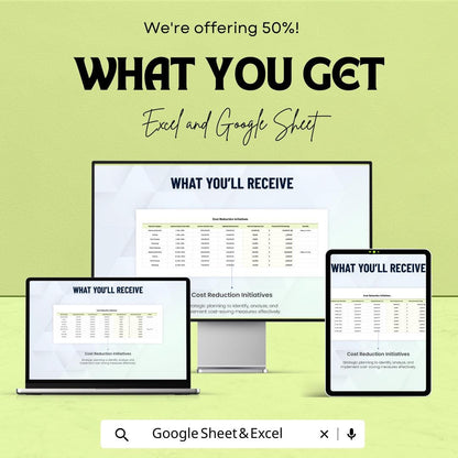 Financial Cost Reduction Planner Sheet | Excel and Google Sheet Template for Budgeting & Expense Management