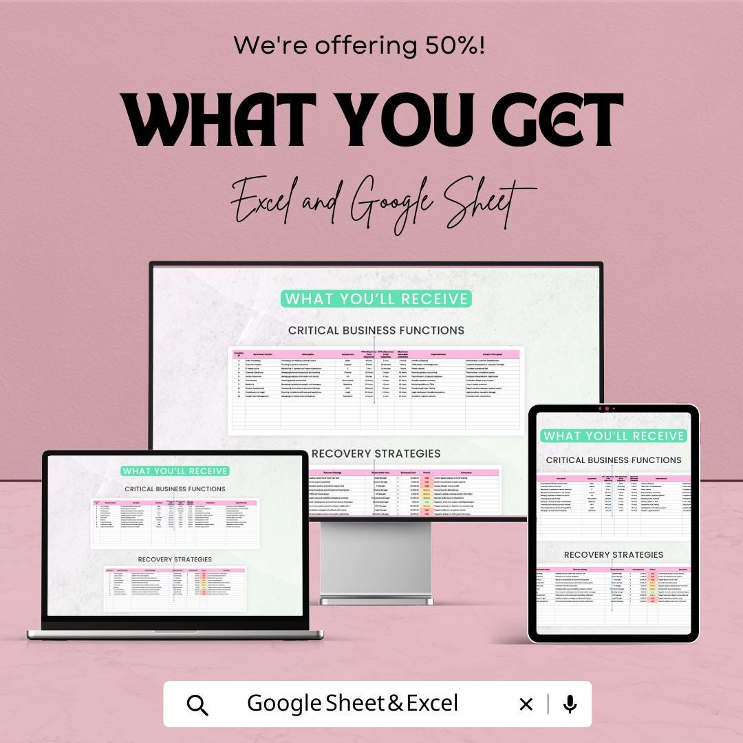 Operations Business Impact Analysis Template | Excel & Google Sheets | BIA Tool | Business Continuity Planning