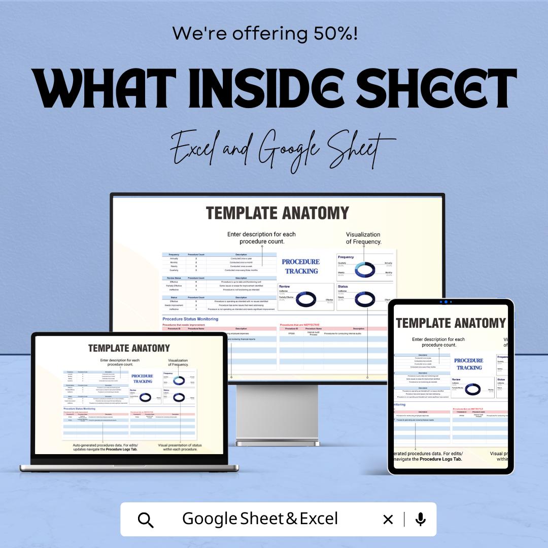 Financial Procedure Tracking Sheet | Excel & Google Sheets | Monitor and Optimize Financial Procedures | Customizable | Instant Download