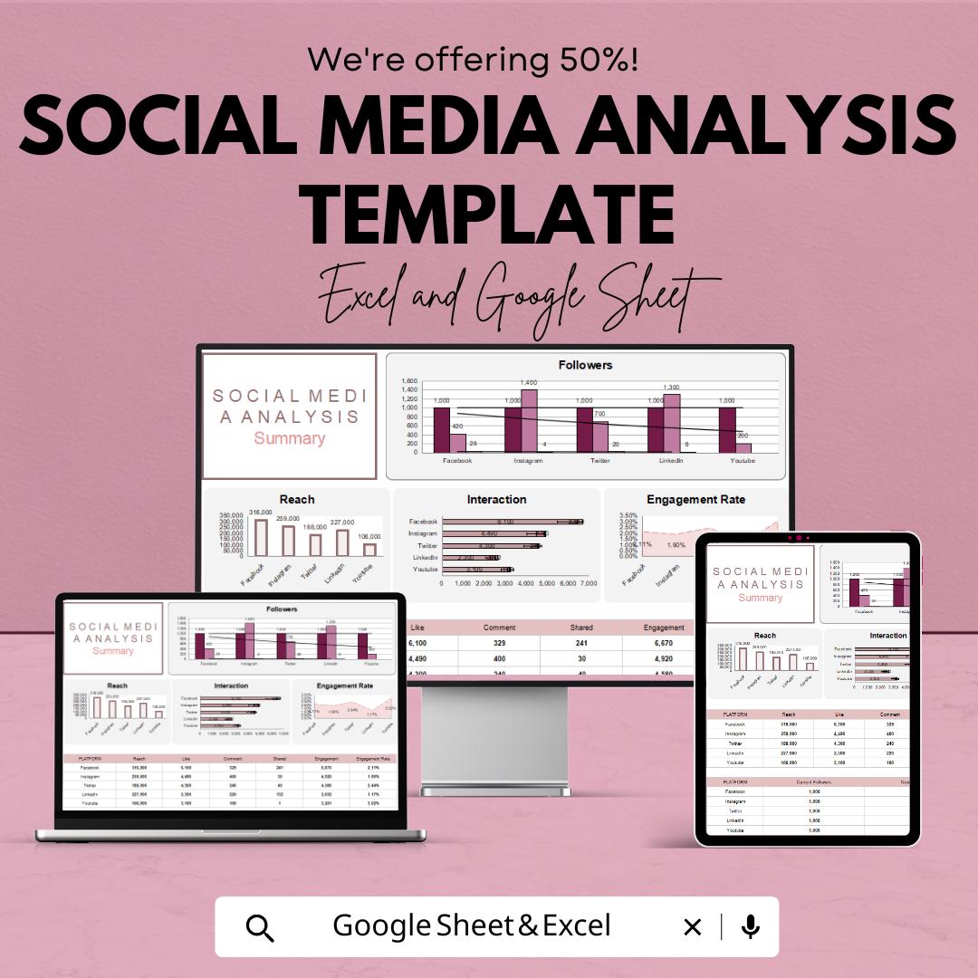 Social Media Analysis Template | Social Media Performance Tracker | Engagement & Growth Analytics Tool
